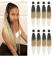 Ombre Braiding Hair Pre Stretched 26 Inch Brown Blonde Braiding Hair 8 Packs Easy Braids Hair Yak...