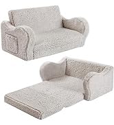 MOMCAYWEX Kids Extra Wide Chairs for Toddler, 2-in-1 Toddler Soft Sherpa Couch Fold Out, Converti...