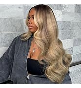 Ombre Highlight Ash Blonde Lace Front Wigs Human Hair 180% Density Ash Blonde Body Wave HD Lace F...