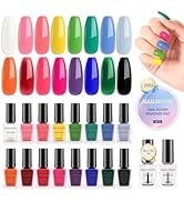 Nailshion Nail Polish 16 Colors Rainbow Air Dry Regular Nail Polish Set with Base Top Coat & Remo...