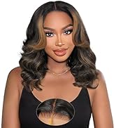 Curtain Bangs Face-Framing Bob Wig Human Hair 1B/30 Highlight Glueless Wigs Human Hair Pre Plucke...