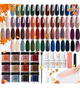 AZUREBEAUTY 42Pcs Dip Powder Nail Kit Starter, 32 Colors Fall Set Green Nude Brown Blue Dipping P...