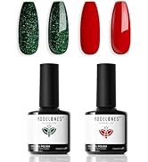 modelones Gel Nail Polish Set 2 Pcs 15 ML Red Green Glitter Gel Nail Polish Silver Champagne Rose...