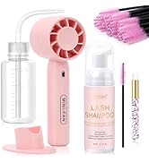 EMEDA Lash Shampoo Kit 2.02 fl oz Lash Cleaning Kit with Rechargeable Fan Dryer/Brush/Rinse Bottl...