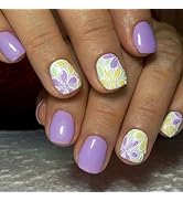 24 Pcs Spring Press on Nails Extra Short Square - LINMEIZAI Purple Cute Fake Nails Press ons Nail...