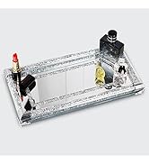 SHYFOY 12.5in Silver Mirror Perfume Vanity Tray Crushed Diamond Filled Crystal Decorative Tray Gl...