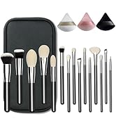 Professional Natural Travel Goat Hair Makeup Brushes with case, 15Pcs Kabuki Face Powder & Eye Ma...