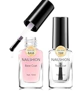 Nailshion Top Base Coat Nail Polish, Clear Pink Nail Polishes Base Shine Top Coat, Anti Chip Nail...