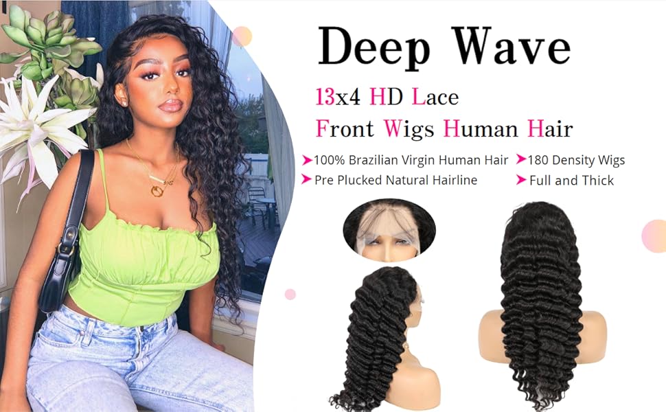 Water wave lace front wigs human hair