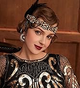 BABEYOND 1920s Flapper Headband Roaring 20s Gatsby Headpiece Black Feather Headband 1920s Flapper...