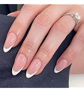 Modelones French Tip Press on Nails Almond, Short Almond Fake Nails, Reusable Nail Kit with Nail ...
