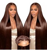 26 Inch Chocolate Brown Lace Front Wig Human Hair 220 Density 9x6 HD Lace Brown Wear and Go Gluel...