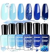 Morovan Blue Nail Polish Set: Glitter Light Royal Navy Blue Nail Polish Pack Shimmer Quick Air Dr...