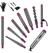 Curling Iron Wand Set, IG INGLAM 8 in-1 Interchangeable Ceramic Barrels (0.5''-1.25''), Adjustabl...