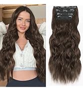 ALXNAN Clip in Hair Extensions for Women,Chocolate Brown with Dark Brown Long Wavy Hair Extension...