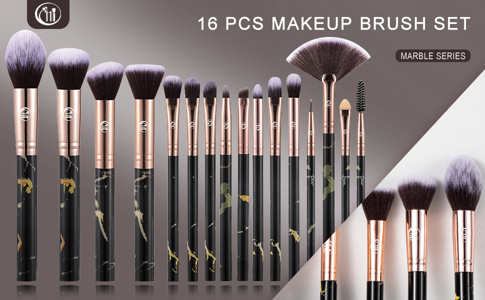 111 marble black makeup brush set
