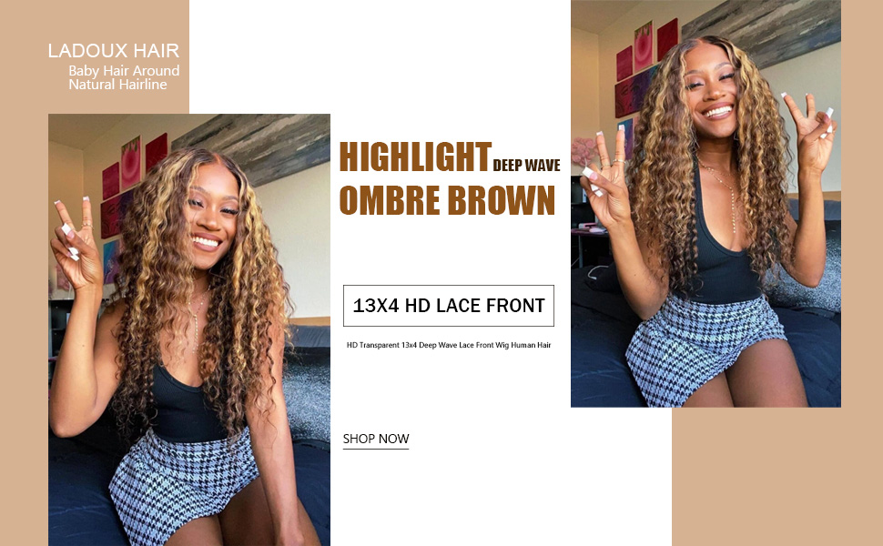 highlight honey blond lace front wig human hair deep wave human hair wig
