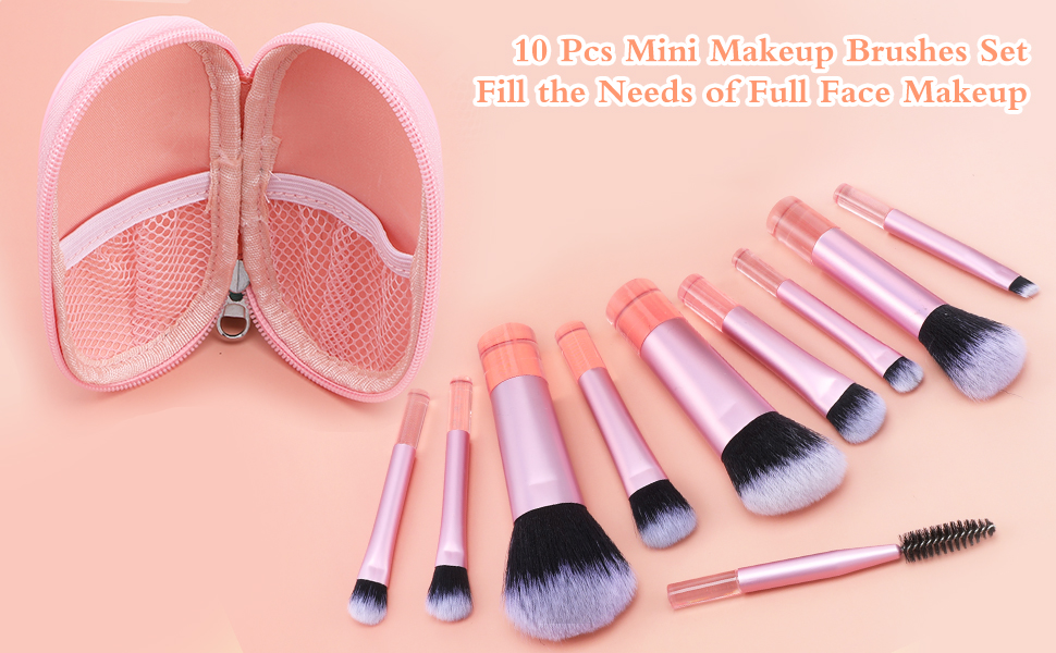 10 Pcs Travel Makeup Brush Set with Pack 