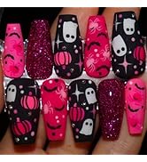 30 Pcs Halloween Press on Nails Short Coffin Nail Tips,YEFIUO Frosted Fake Nails Press ons Acryli...