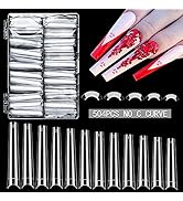504PCS 3XL Coffin Nail Tips No C Curve, Clear Extra Long Coffin Nail Tips for Acrylic Nails Profe...
