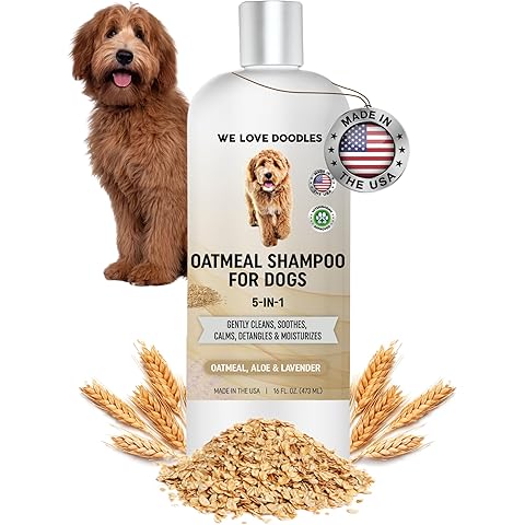 5-in-1 Premium Oatmeal Shampoo for Dogs, Gentle for Itchy & Sensitive Skin, Provides Itch Relief, Hypoallergenic & Soothing for Dry Skin, Moisturizing Anti-Itch, Made in USA, 16 oz [We Love Doodles]