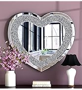 SHYFOY Heart Decorative Wall Mirror, Large Mirror for Wall Decor Living Room Decor, Crushed Diamo...