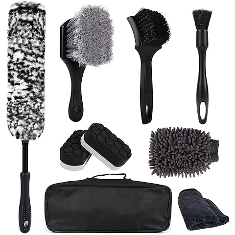 9Pcs Car Wheel Brush Wash Kit,Car Detailing Brushes, Tire Brush Kit Cleaning Tool, ...
