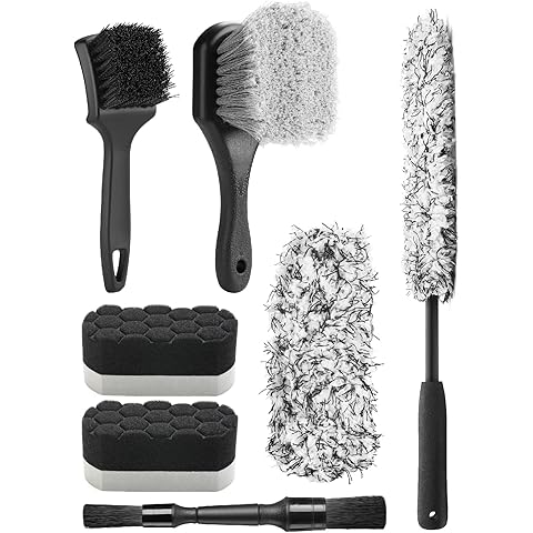 Fantasticlean 7PCS Car Wheel Cleaning Pro Kit, Tire Brush, Soft-bristled Rim Brush, Microfiber Flat Wheel Brush, Double-Ended Detailing Brush, Detailing Pads, Scratch-Free & Multipurpose