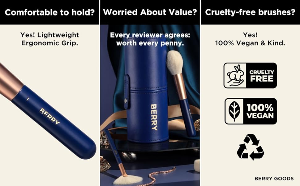 BERRY Blue Makeup Brush Set Qualities - Cruelty-Free & Vegan