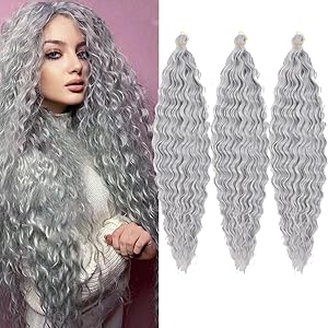 sliver grey deep wave braiding hair