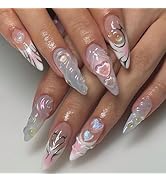 24 Pcs French Tip Press on Nails Short Almond - LINMEIZAI Pink Fake Nails Press ons Nail Tips Glu...
