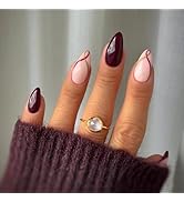 30 Pcs Winter Press on Nails Short Almond - SHANRUN Pink & Brown Nail Tips Acrylic Nail Kit Fake ...