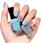 Nailshion Dusty Gray Blue Nail Polish, 2 Colors Fast Air Dry Fingernail Polish Duo, Light Blue, N...