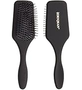Collection of black paddle brushes and detangling combs shown from various angles, featuring wide-set bristles and ergonomic handles.