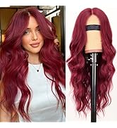 AISI HAIR Bright Red Wig for Women, Long Wavy Lace Hairline Middle Part Synthetic Heat Resistant ...