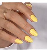KQueenest Bright Yellow Press On Nails Short Oval - Acrylic Press On Nails with Glue, Almond Shor...