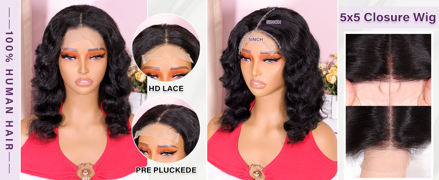 glueless body wave bob wig human hair