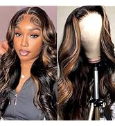 Glegov Ombre Lace Front Wig Human Hair 22Inch Colored Highlight Lace Front Wig Human Hair Body Wa...