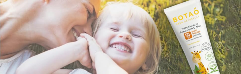 BOTAO BABY’S MINERAL SUNSCREEN LOTION is a broad spectrum SPF50 sunscreen for a toddler