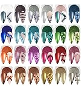SUTOKAKA 24 Colors Chrome Nail Powder Set Metallic Mirror Effect Holographic Nail Powder Iridesce...