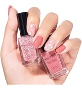Nailshion Dusty Rose Nail Polish and Sheer Pink Dot, 2 Colors Light Pink Nail Polish Duo Non-Gel,...