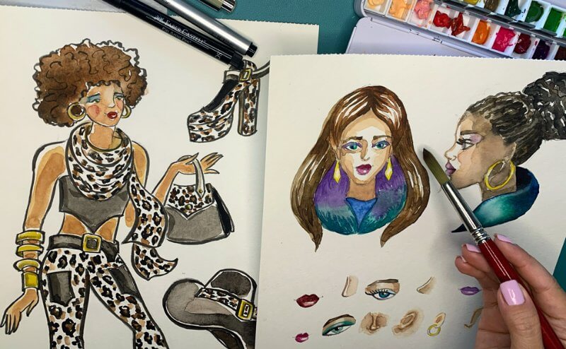 how to paint in watercolor fashion illustration tips painting drawing figure hair faces outfits pose