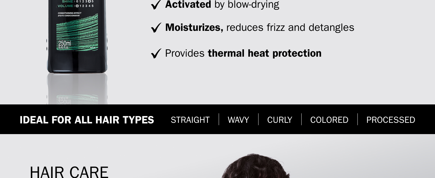 Heat protectant spray helps smooth frizz and moisturize dry colored processed hair