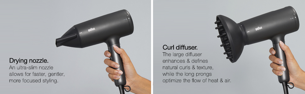 Braun hair dryer achieves straight, smooth and curly styles