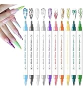 Nail Art Pens Set Double Ended, 10 Colors 3D Nail Polish Pens Acrylic Paint Pens Nail Markers Qui...