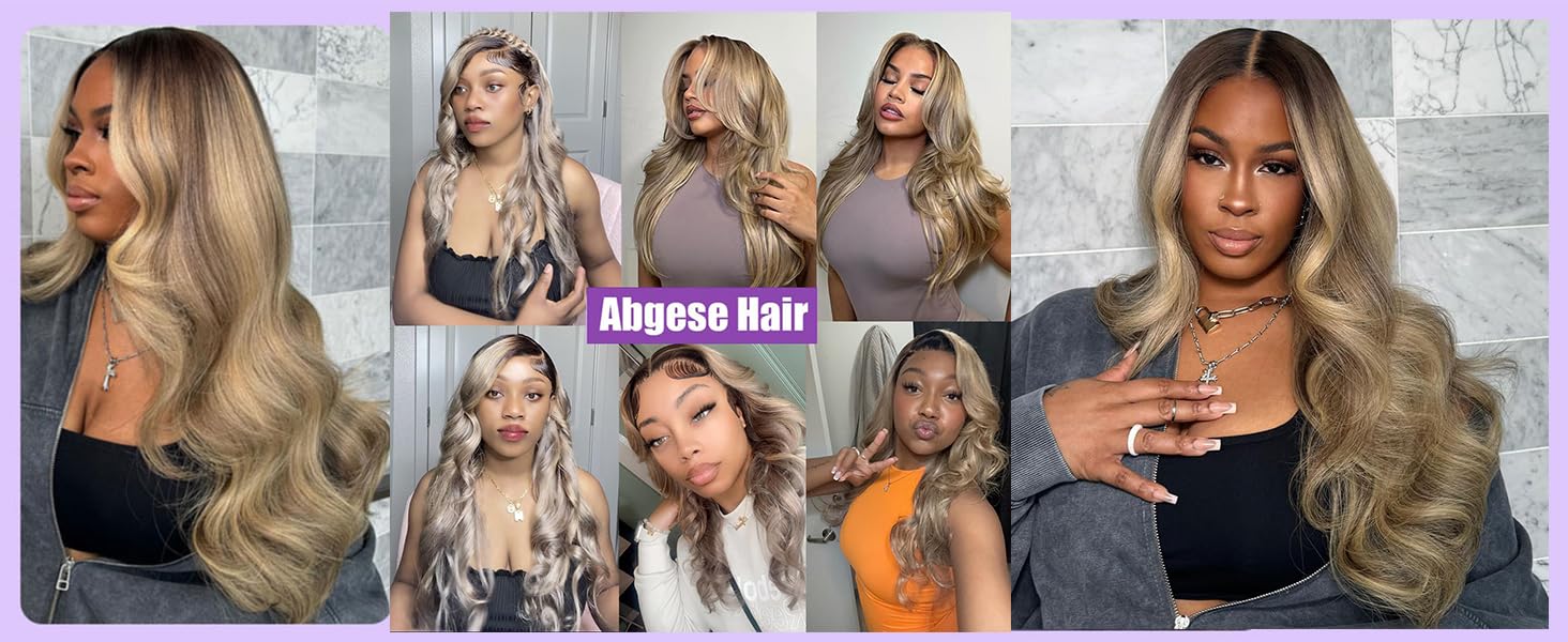 ash blonde body wave lace front wigs human hair ombre highlight colored wig glueless wig