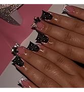 24 Pcs Press On Nails Short Square,YEFIUO Duck Mouth Fake Nails Press ons Cool Nail Art Tips Acry...