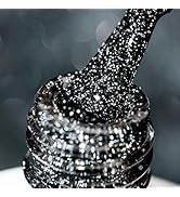 BURANO Reflective Glitter Gel Nail Polish, Black UV LED 7.3ml Sparkle Nail Polish Holographic Gli...
