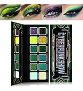 Green Eyeshadow Makeup Palette,12 Color Bright Holographic Glitter Green Eye Shadow with Matte Sh...