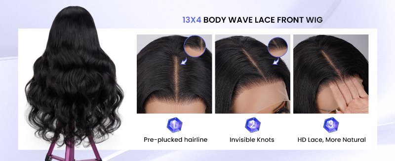 13x4 Body Wave Lace Front Wigs Human Hair Pre Plucked 180% Density HD Transparent Lace Frontal Wigs